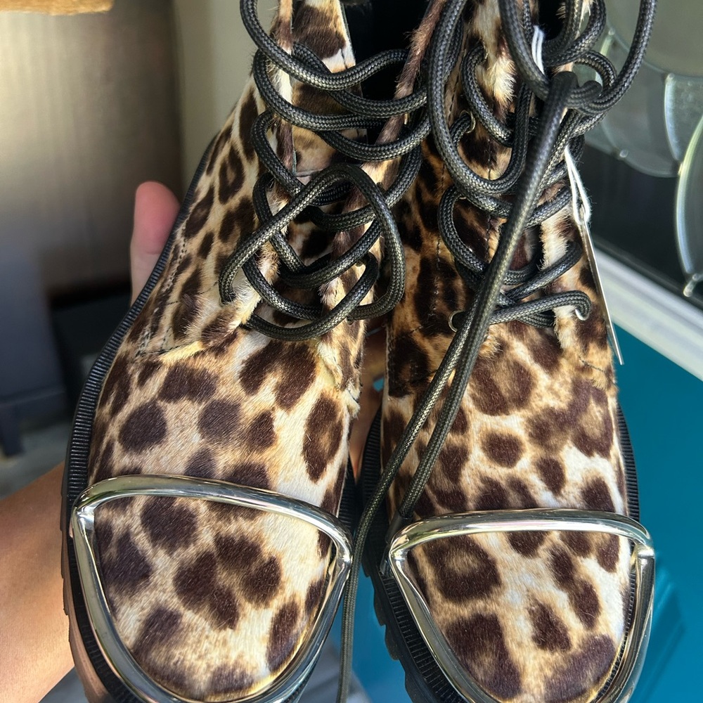 Manolo Blahnik Leopard Lace-Up Boots